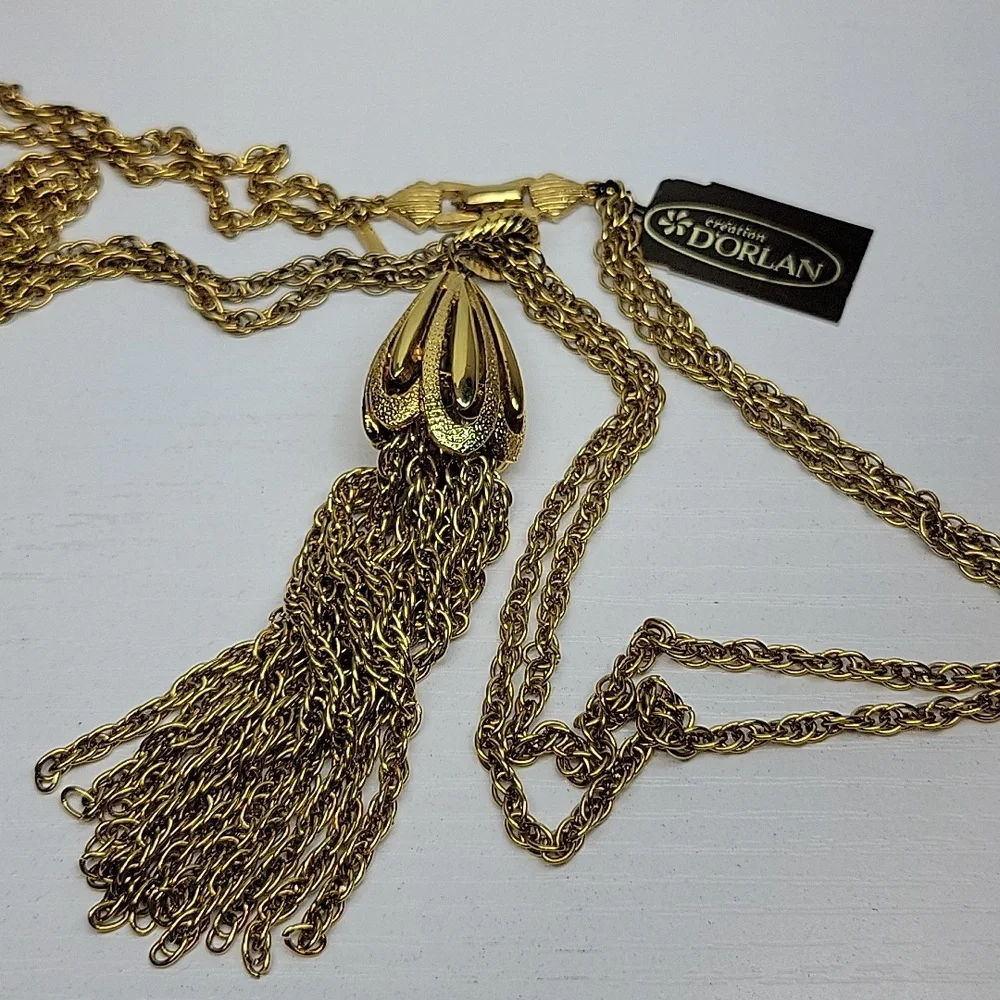 Vintage D'orlan Gold Tassel Pendant Necklace - Picture 4 of 4